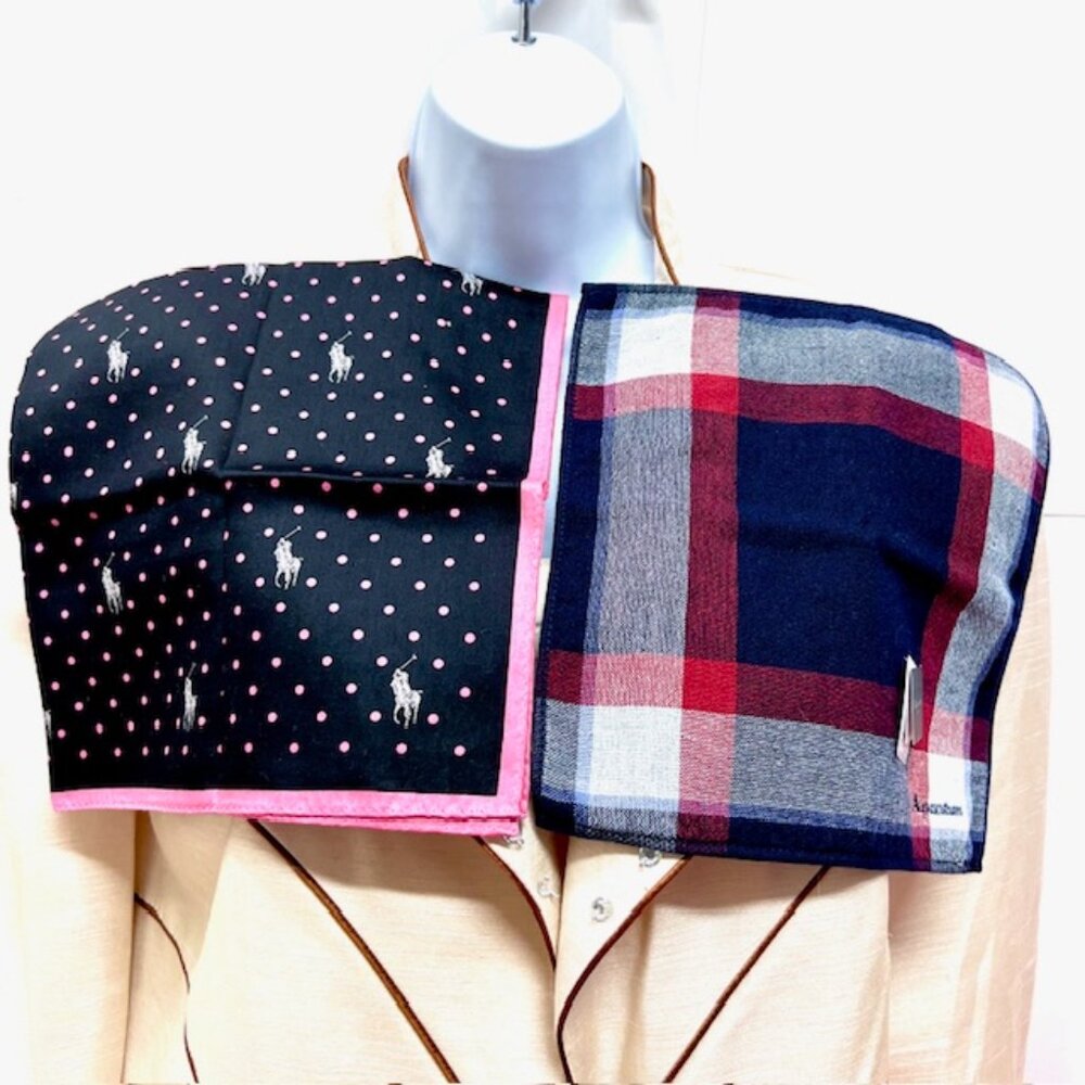 New HandTowel & MiniScarf Polo R. Laurent & Aquascutum London Black pink dot (91